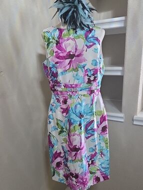 Preston & York White Midi Dress with Pink, Blue & Green Florals